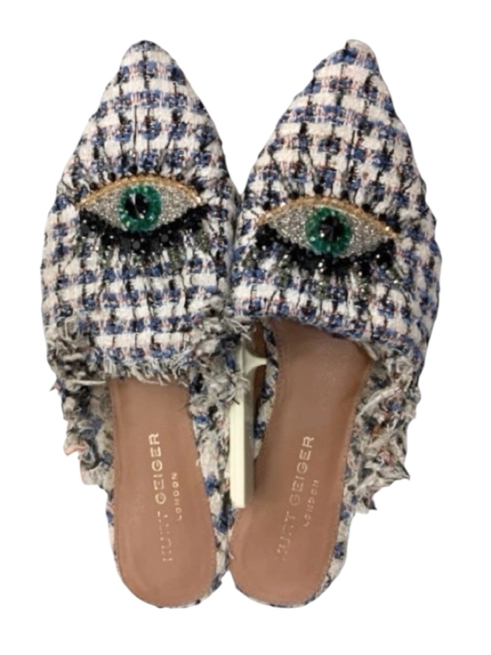 Kurt Geiger Tweed Mules with Eye Designs